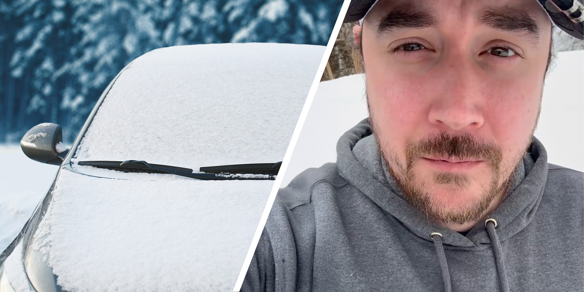 Vehicle with frosted Glass(l) Man shares trick to remove front from vehicle(r)