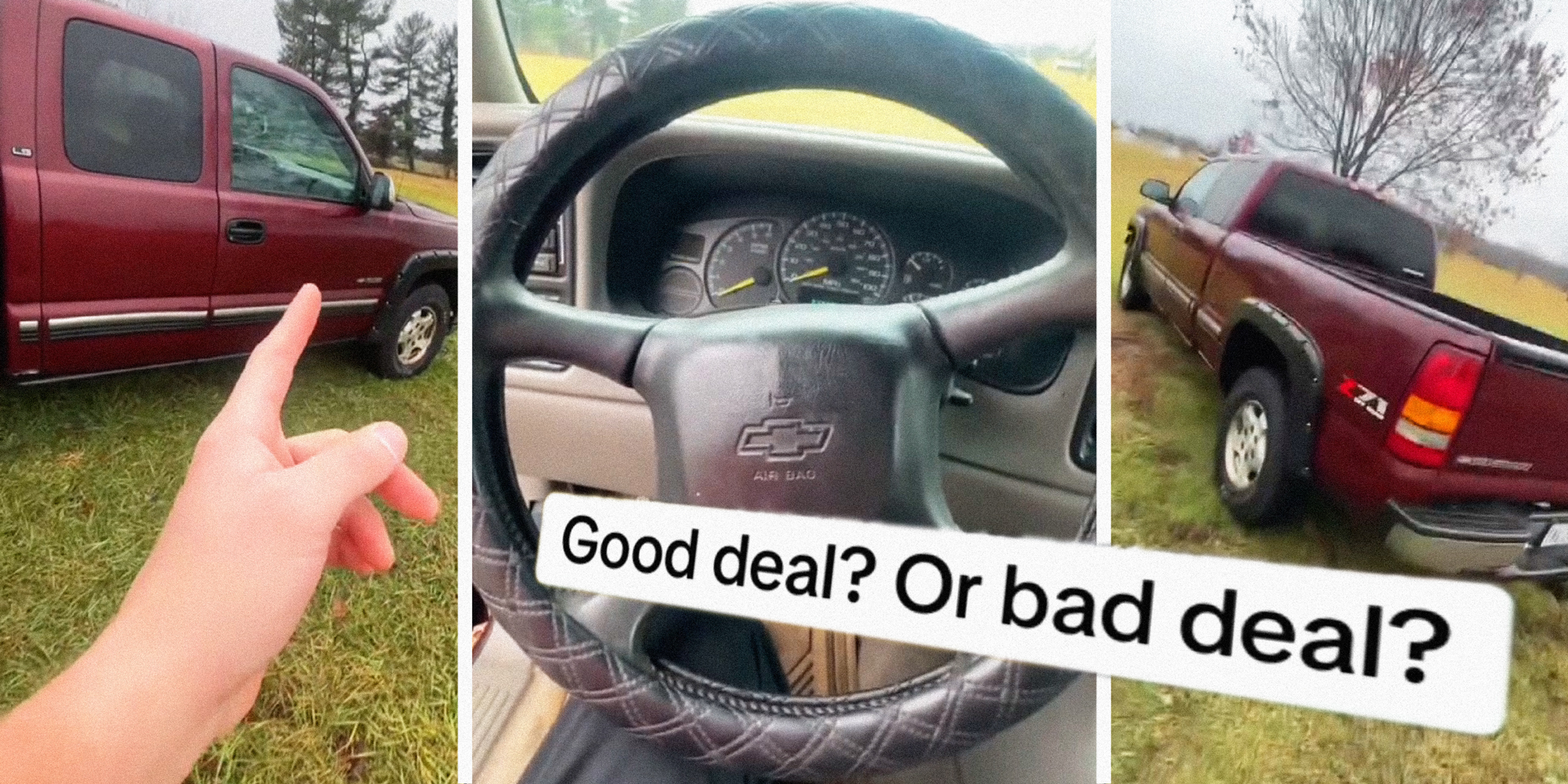 3 panel image of a person explaining about their truck. Text over reads: Good deal? Or bad deal?