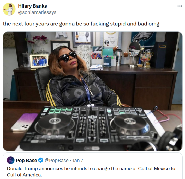 Tweet with a screenshot of Ava Coleman in sunglasses from Abbott Elementary.