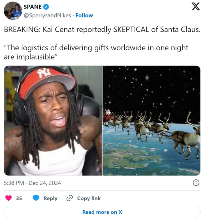 kai cenat reportedly skeptical of santa claus