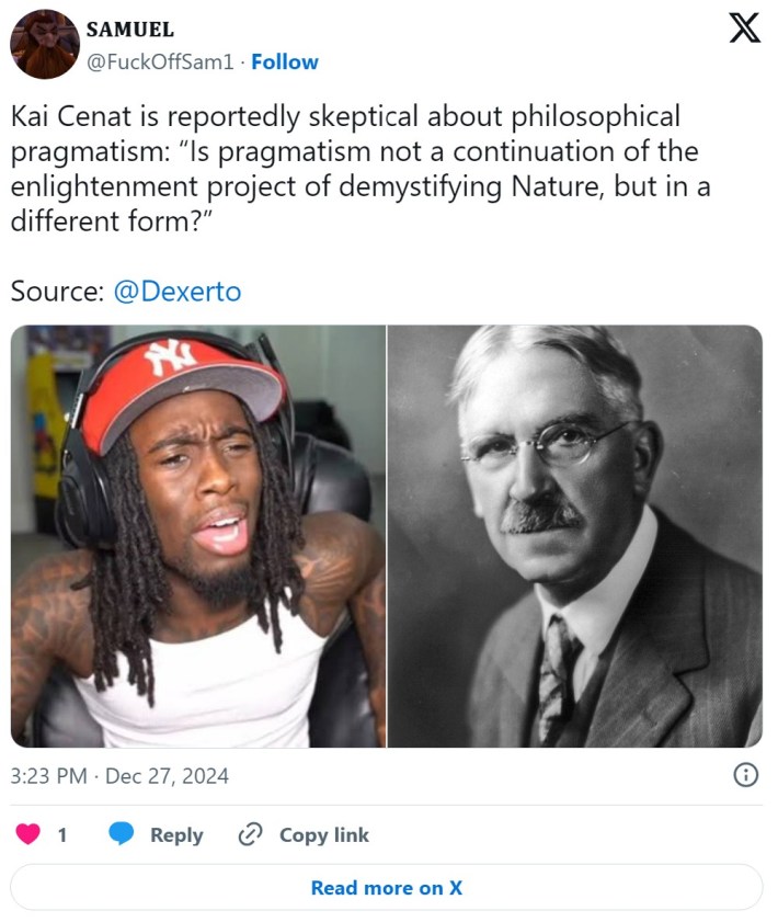 Kai Cenat is reportedly skeptical about philosophical pragmatism