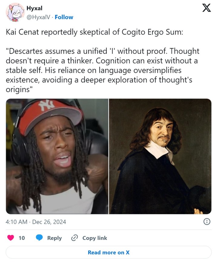Kai Cenat reportedly skeptical of Cogito Ergo Sum