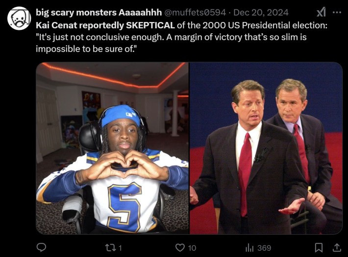 Kai Cenat reportedly SKEPTICAL of the 2000 US Presidential election