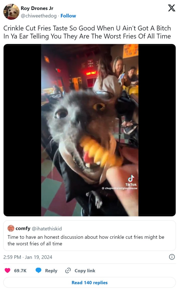 Crinkle Cut Fries Taste So Good When U Ain’t Got A Bitch In Ya Ear Telling You They Are The Worst Fries Of All Time