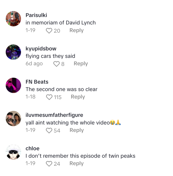 David Lynch comments on a TikTok video