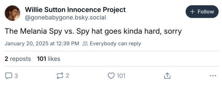 Melania hat meme, text reads, "The Melania Spy vs. Spy hat goes kinda hard, sorry"