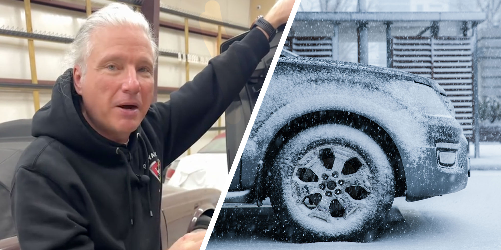 Screenshot from @royaltyautoservice's Tiktok; the front of a car covered in snow.