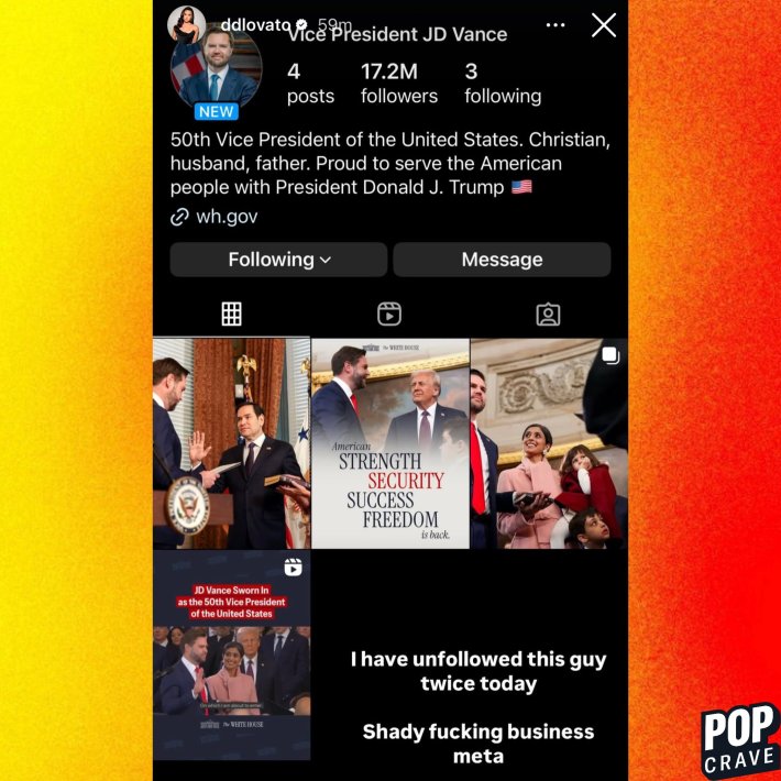 Demi Lovato post about VP Vance on Instagram