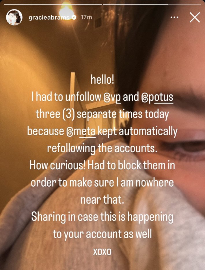 Gracie Abrams' Instagram story