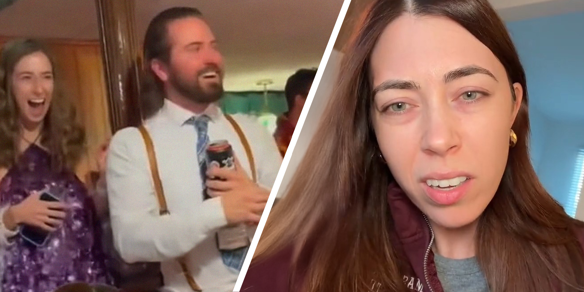 Man and Woman looking happy and surprised(l) Woman looking disappointed(r)