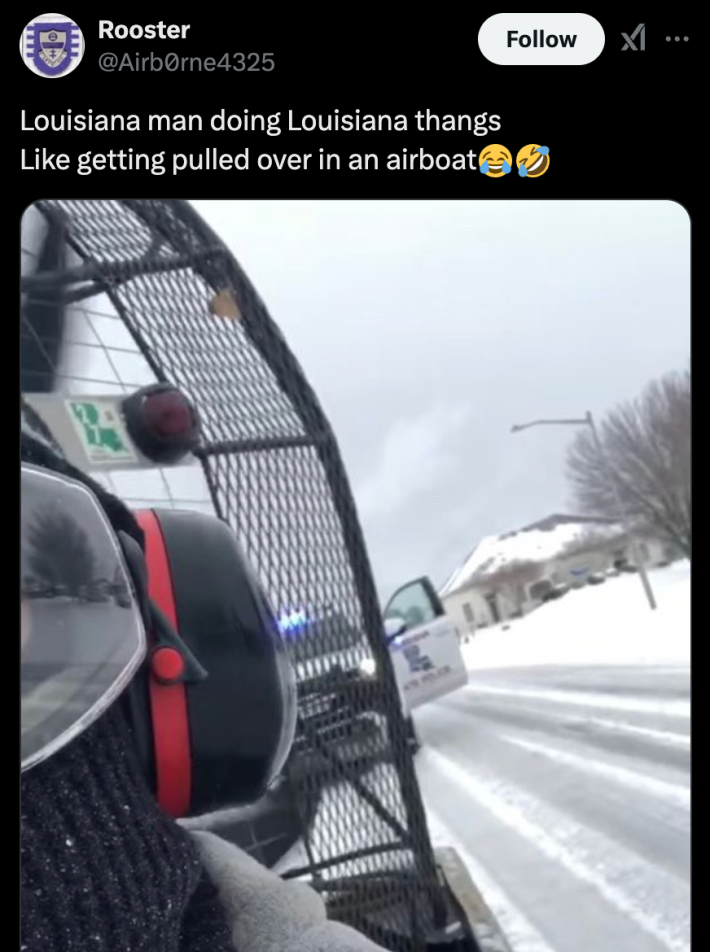 Louisiana man being pulled over in an airboat