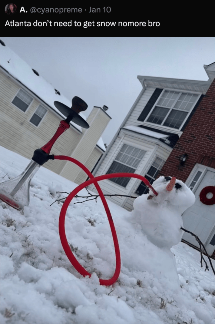 Snow man smoking a hookah
