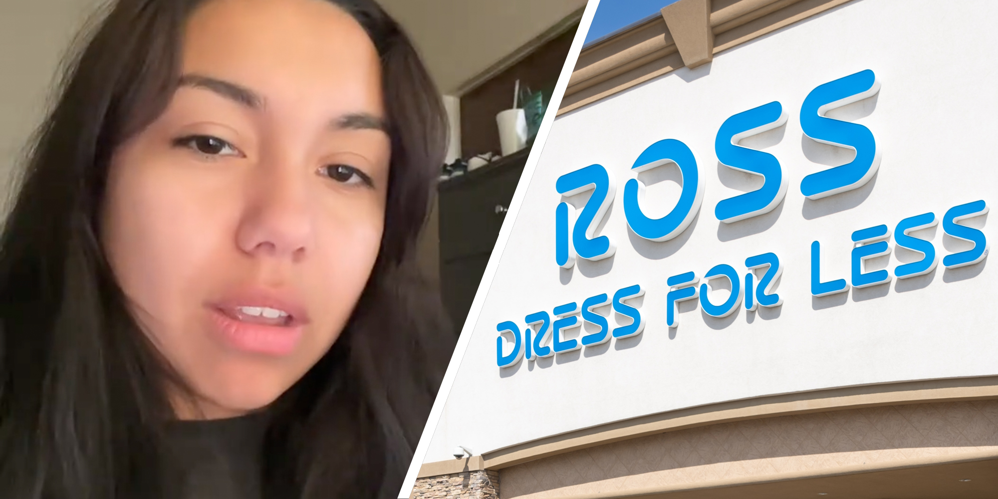 Woman talking(l), Ross Dress for Less exterior(r)