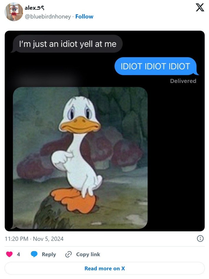 yell at me sad duck pointing meme