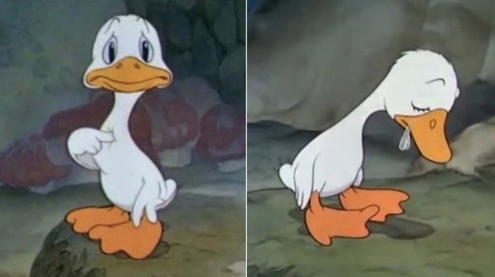sad duckling pointing at himself