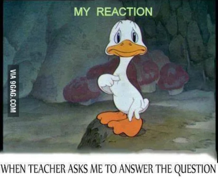 "my reaction when teacher asks me to ansewr the question"
