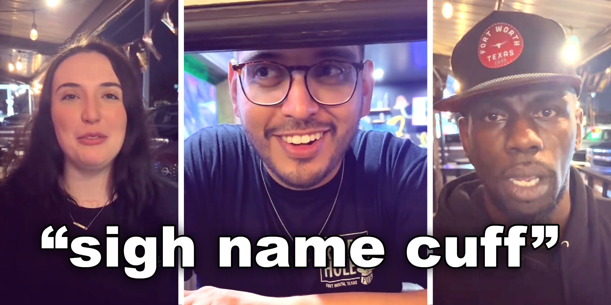 Screenshots of @detneee's Tiktok with the caption "'sigh name cuff'"