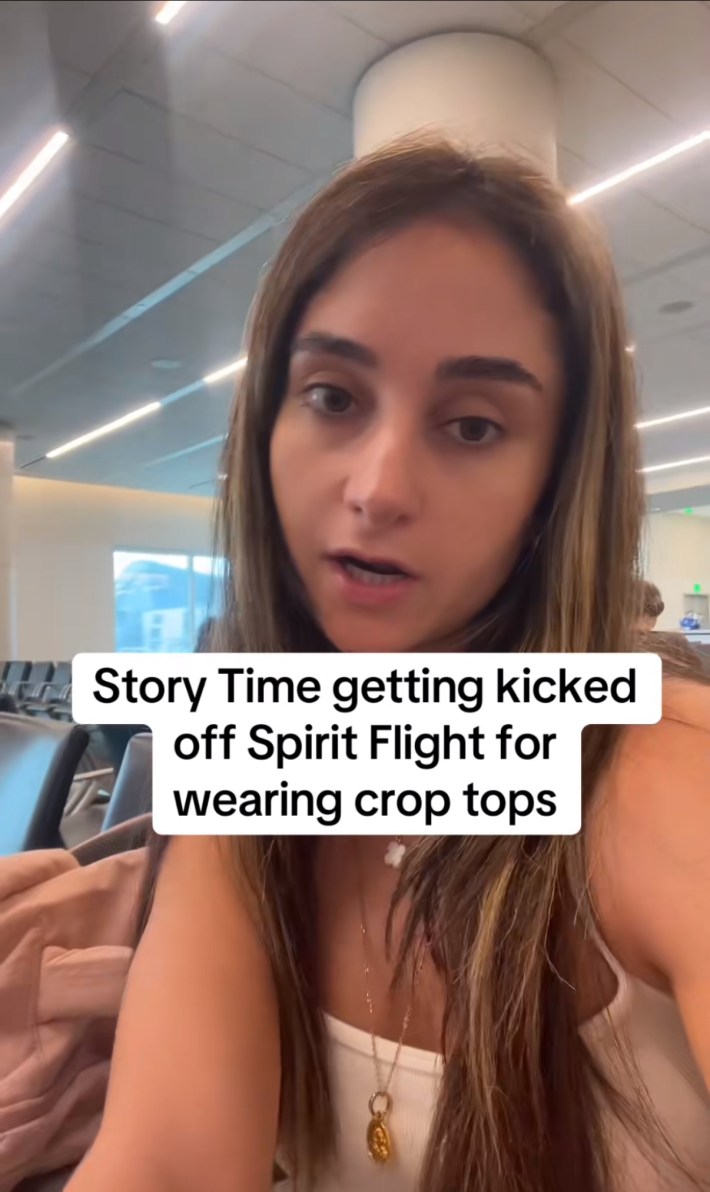 TikTok video of two girls who were kicked off of a Spirit Airlines plane for wearing crop tops.