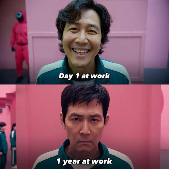 day 1 at work, 1 year at work squid games season 2