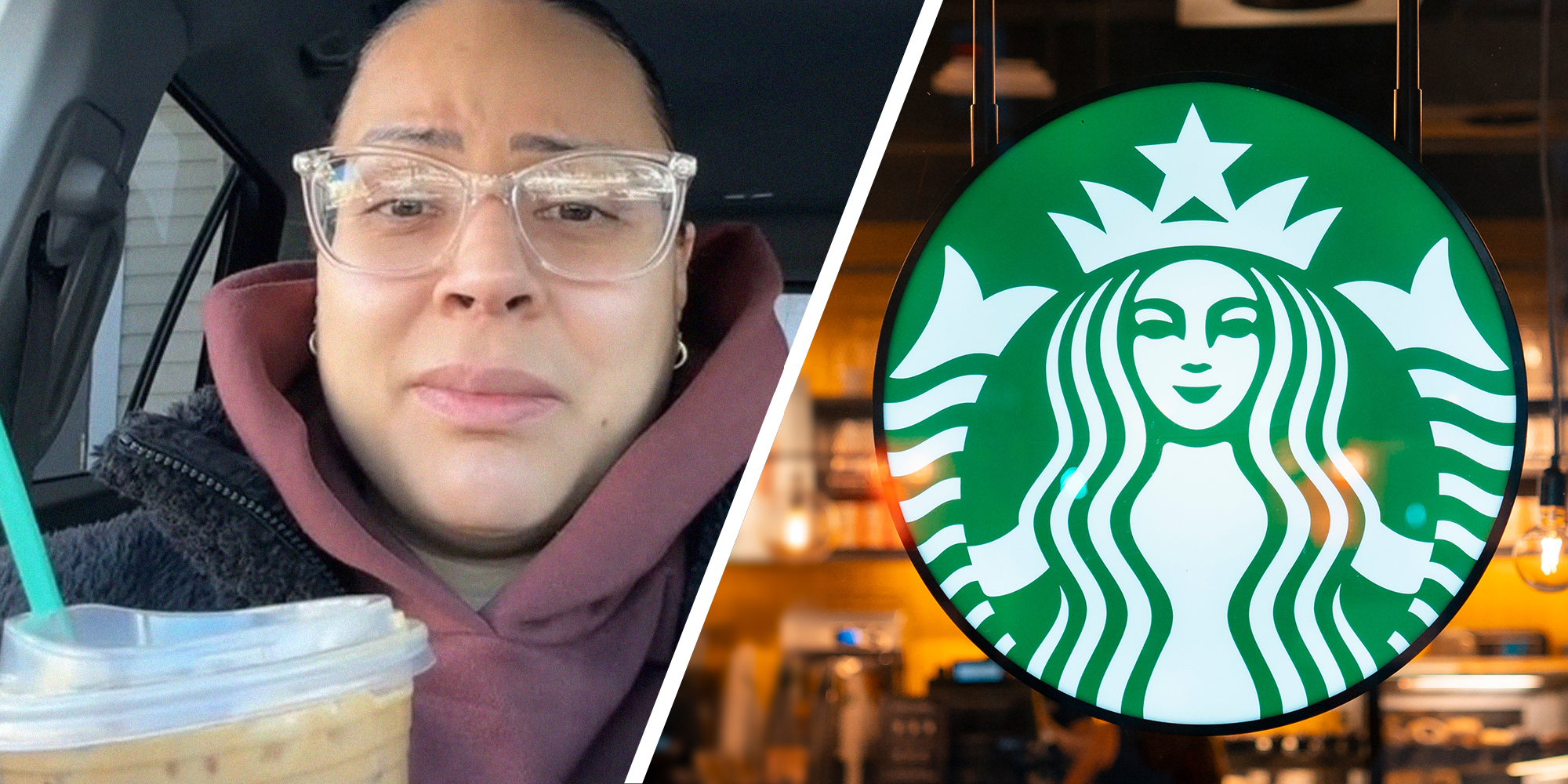 Woman shares what barista told her at Starbucks(l) Starbucks Coffee Sign(r)