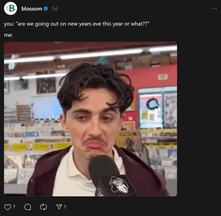 "you: "are we going out on new years eve this year or what??" timothee chalamet frowning meme