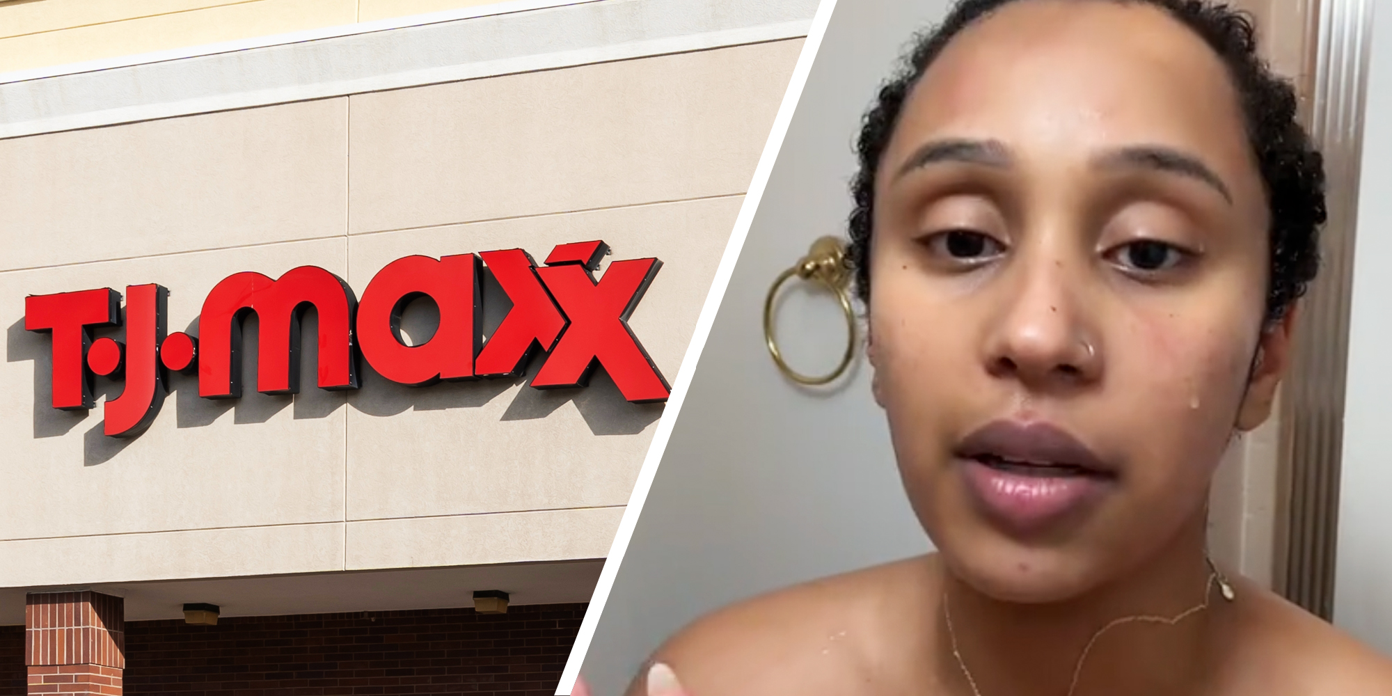 TJ Maxx(l), Woman talking(r)