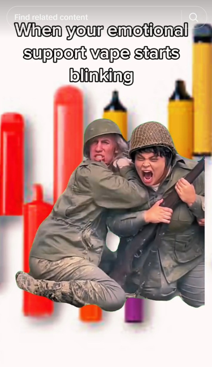 trisha paytas war meme "when your emotional support vape starts blinking"