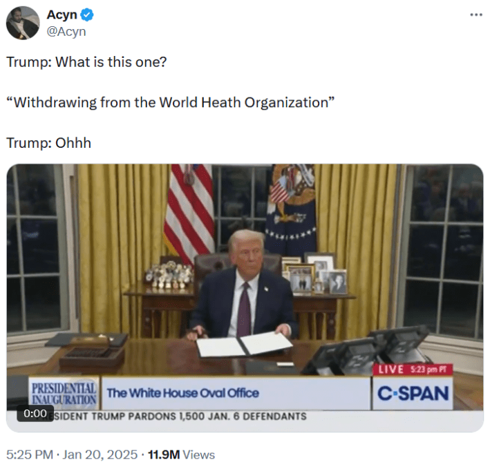 Trump executive order meme with a clip of Trump asking what order he's signing.