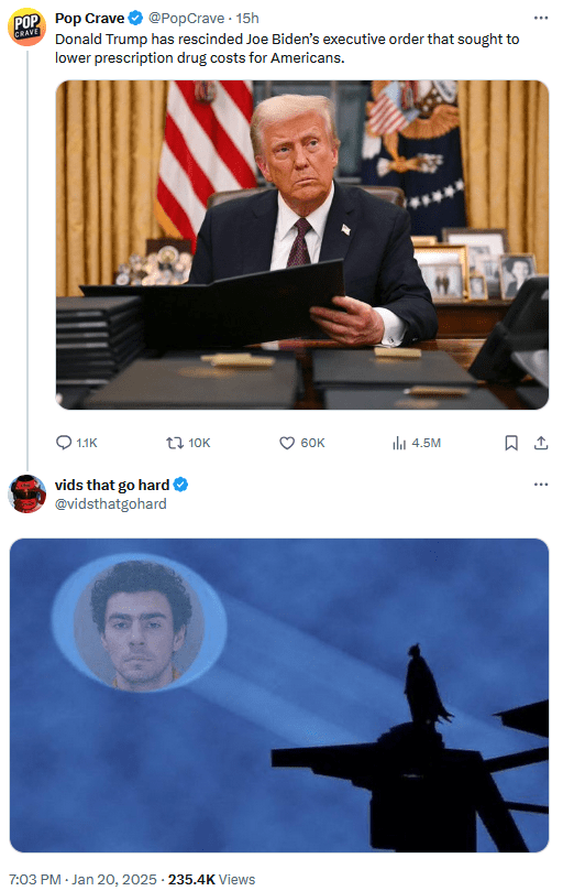 Trump executive order meme with an image of the Batman signal but it's Luigi Mangione.