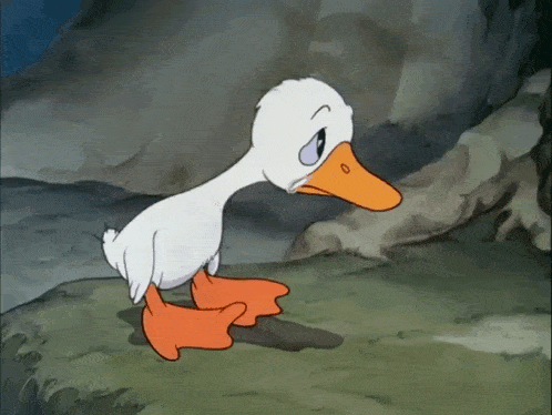 sad duck pointing at himself gif