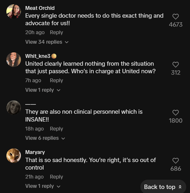 TikTok comments including one reading "United clearly learned nothing from the situation that just passed. Who’s in charge at United now?"