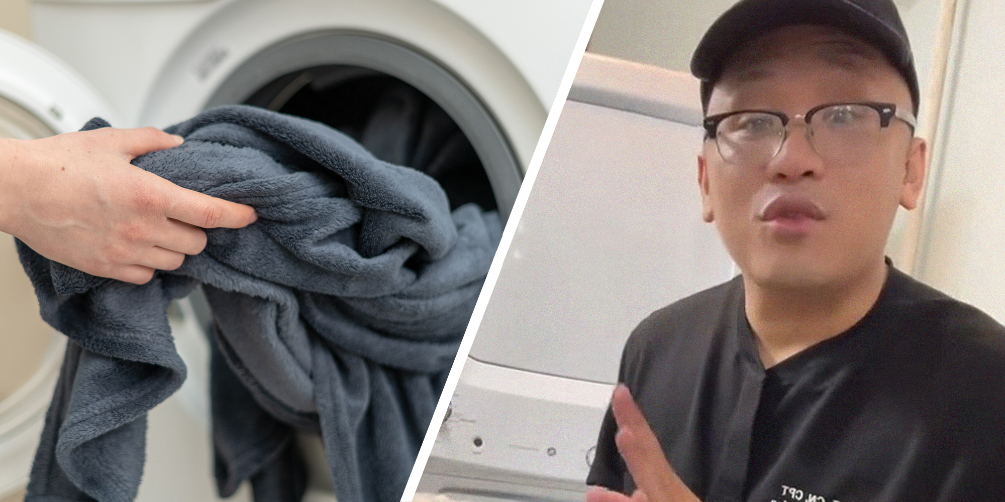 WAshing Blankets(l) Man sharing how to properly wash blanket(r)
