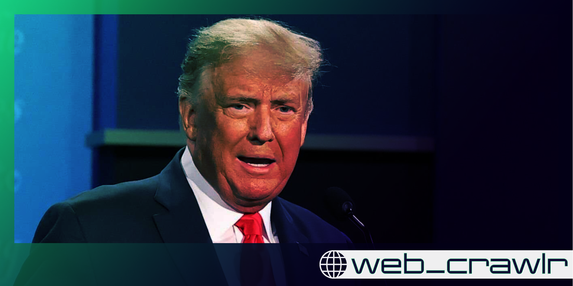 Donald Trump with his mouth open. The Daily Dot newsletter web_crawlr logo is in the bottom right corner.