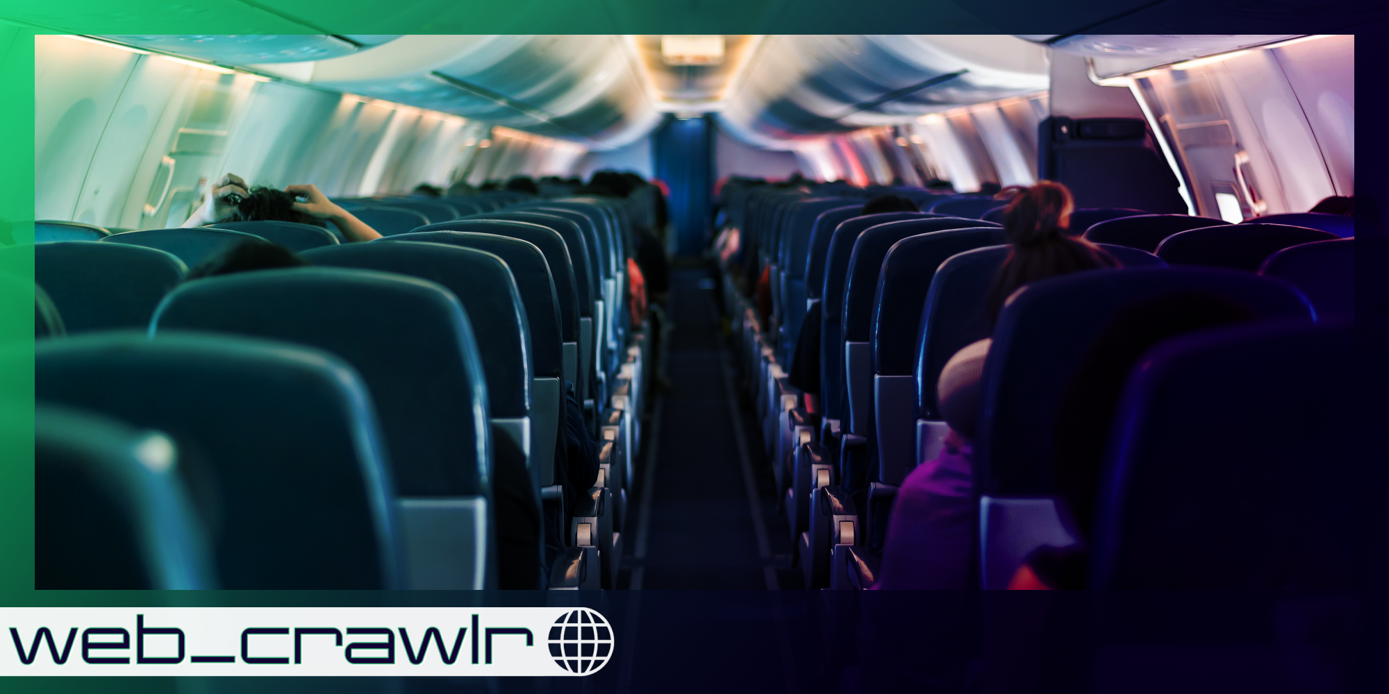 A row of airplane seats. The Daily Dot newsletter web_crawlr logo is in the bototm left corner.