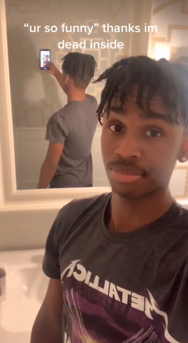 You're so funny meme trend, text overlay reads, "'ur so funny' thanks im dead inside"