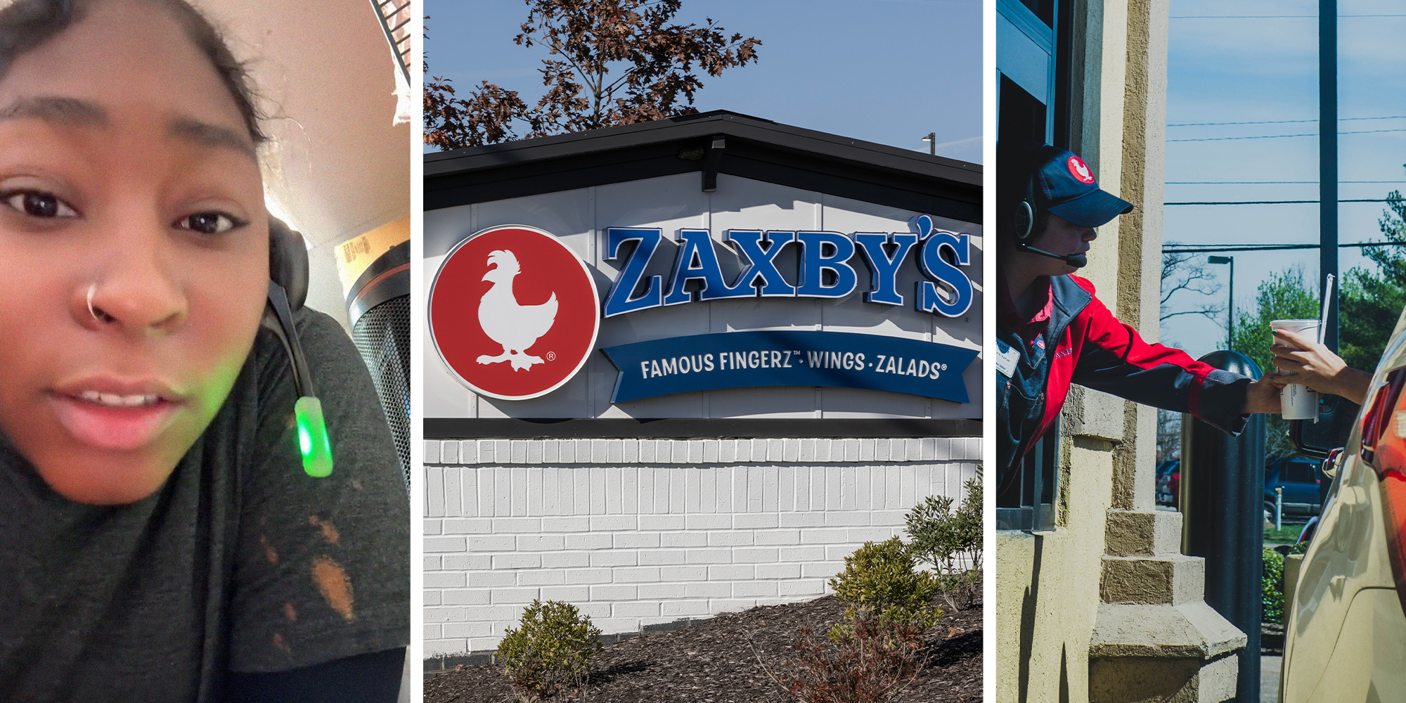 Zaxbys Worker(l) Zaxbys Sign(c) Zaxbys Drive Thru(r)