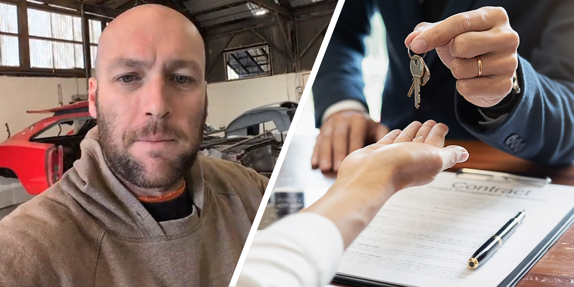 Mechanic shares what he will do after being asked to move out(l) Returning of key after signing new contract(r)