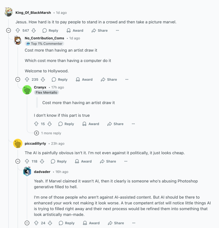 Reactions to The Fantastic Four First Steps promotional materials on Reddit