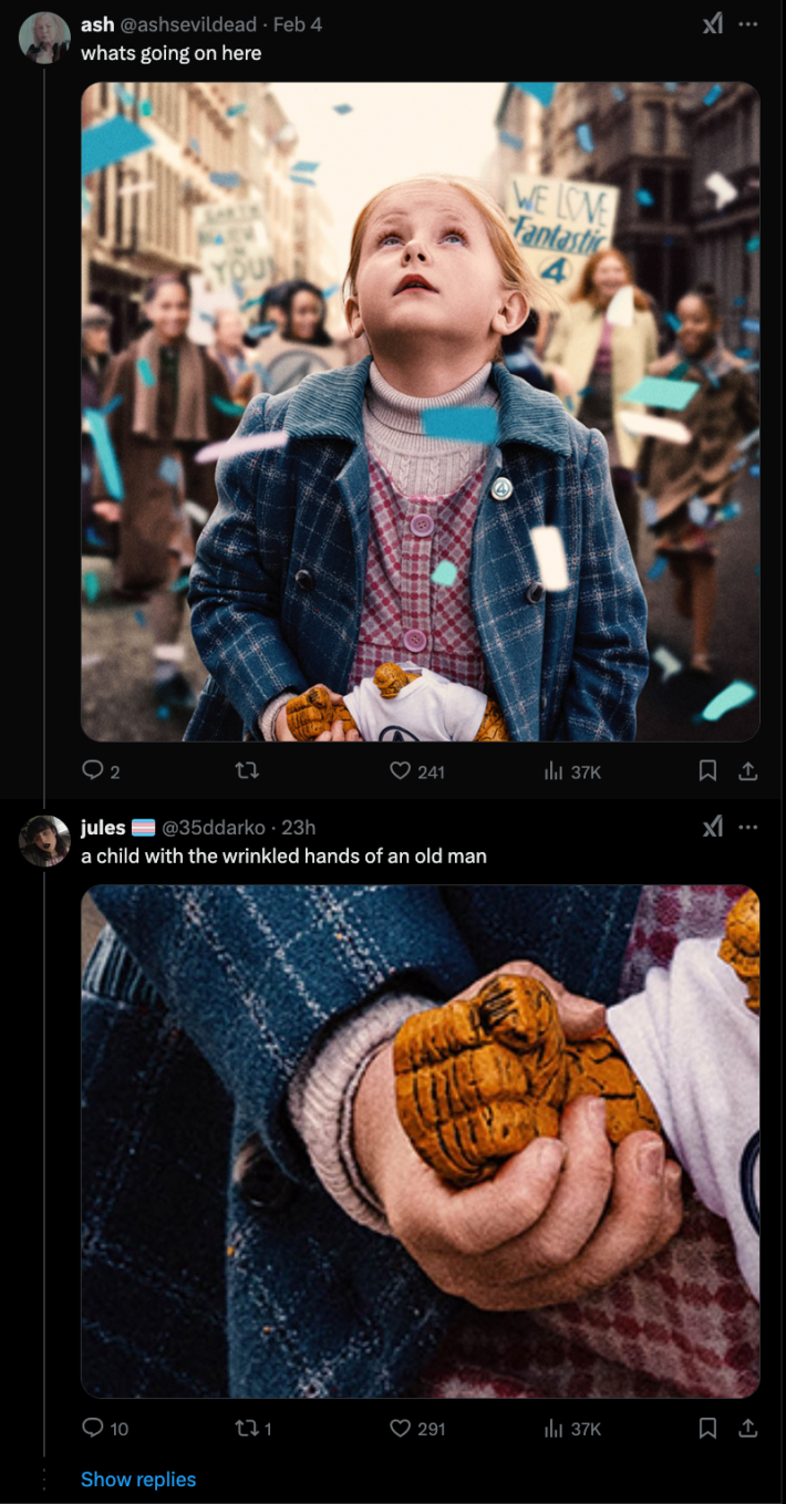 Little Girl Fantastic 4 Poster with an old man hand