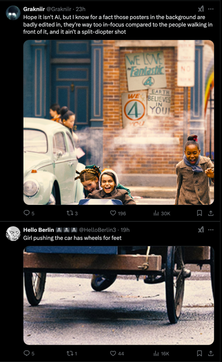 A user pointing out that the girl's legs look like wheels in the fantastic four poster