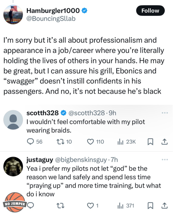 An X post of a critic of the TikTok, saying that the braids and grill lacked professionalism