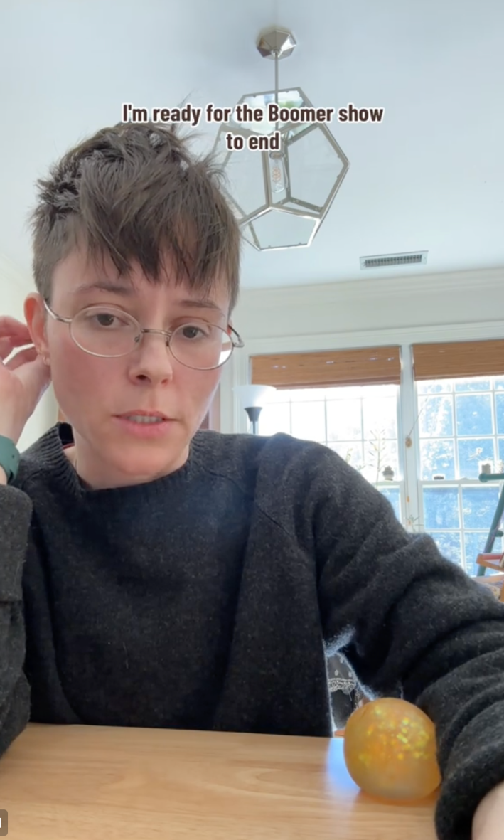 A TikTok user talking about how the "Boomer Show" has to end