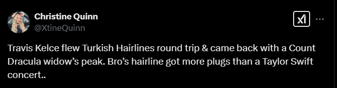 Screenshot from X post discussing travis kelce hair transplant