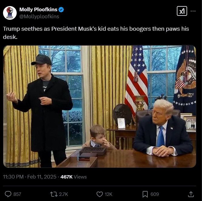 Screenshot from X discussing elon musk son in oval office