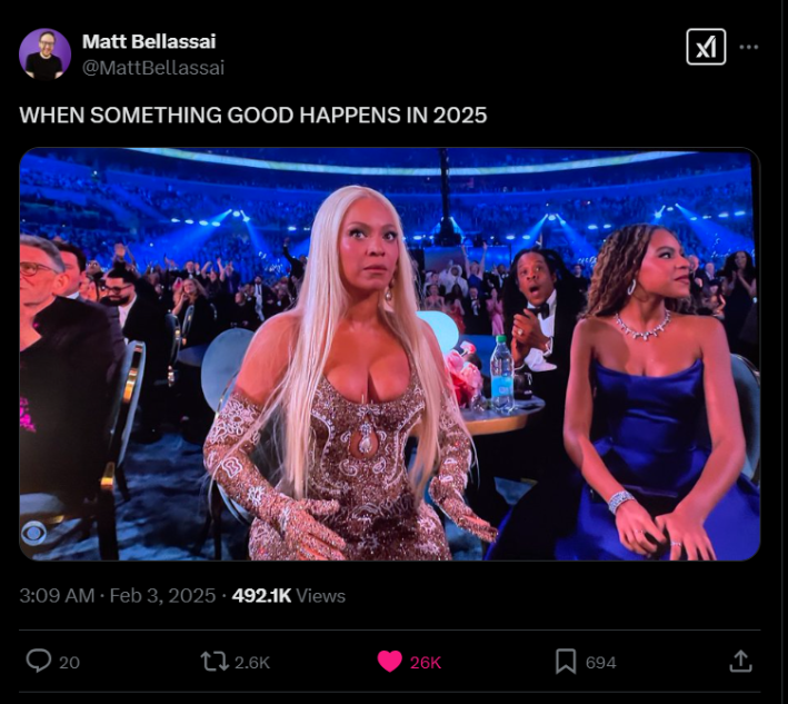 Screenshot of X post discussing beyonce grammys meme