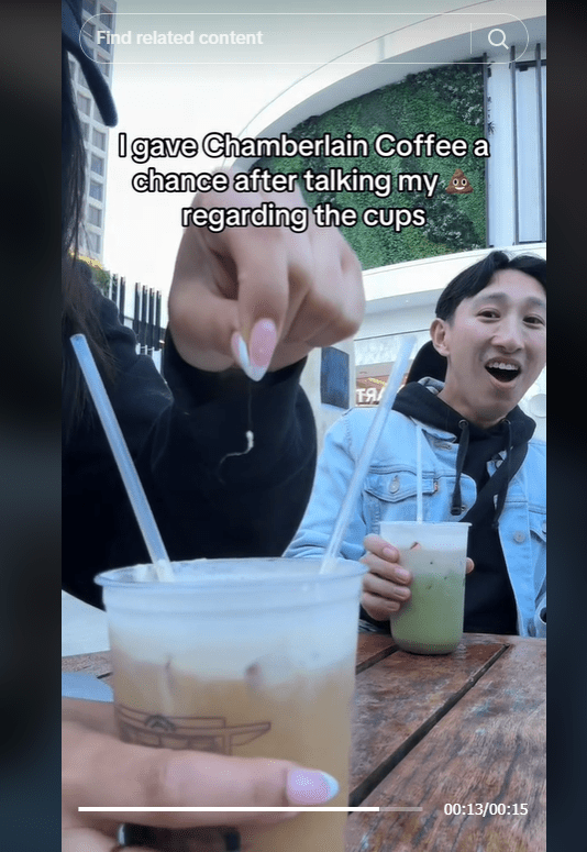 Screenshot of a TikTok video discussing chamberlain coffee whitewashing