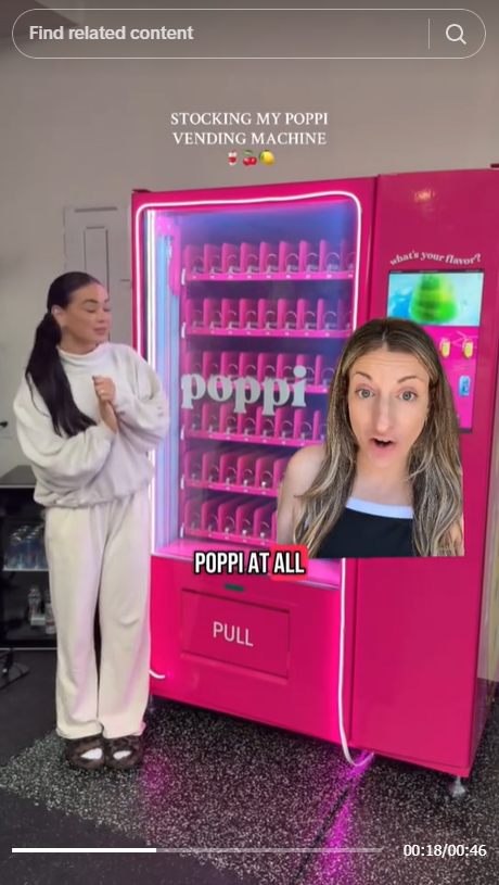 Screenshot from TikTok video about poppi soda vending machine