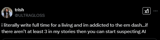 Screenshot of an X post discussing if the em dash is a sign of AI