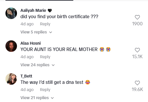 Screenshot from tiktok comment about adrian peru kidnapped