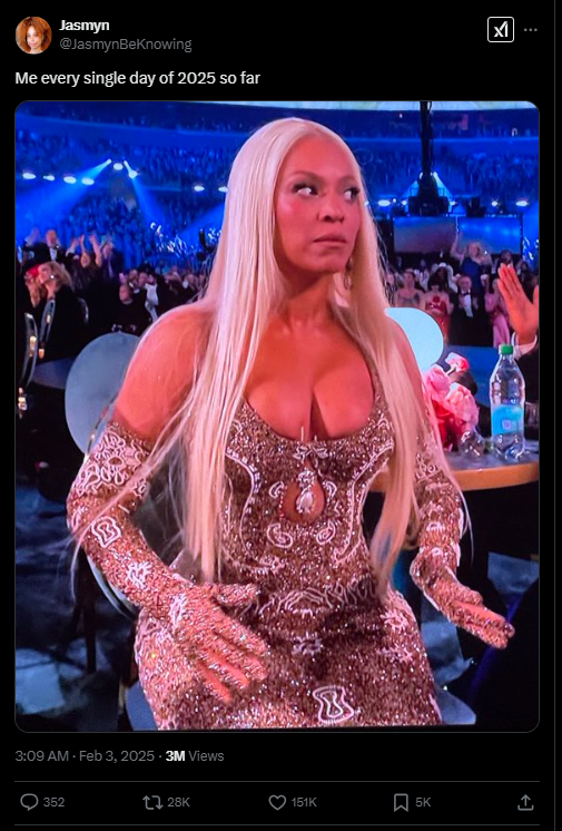 Screenshot of X post discussing beyonce grammys meme